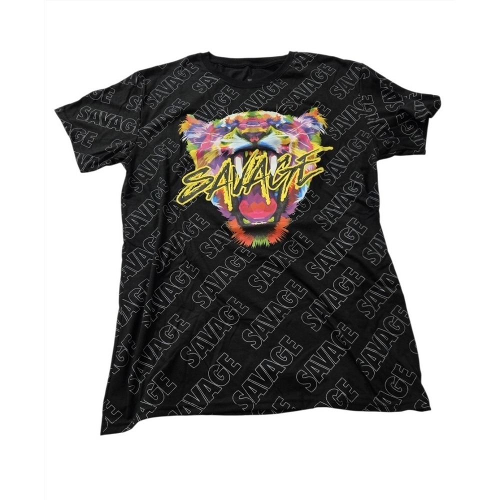 Launder Bailey Apparel Men's Large T-Shirt Black Graphic Savage Lion Print Tee